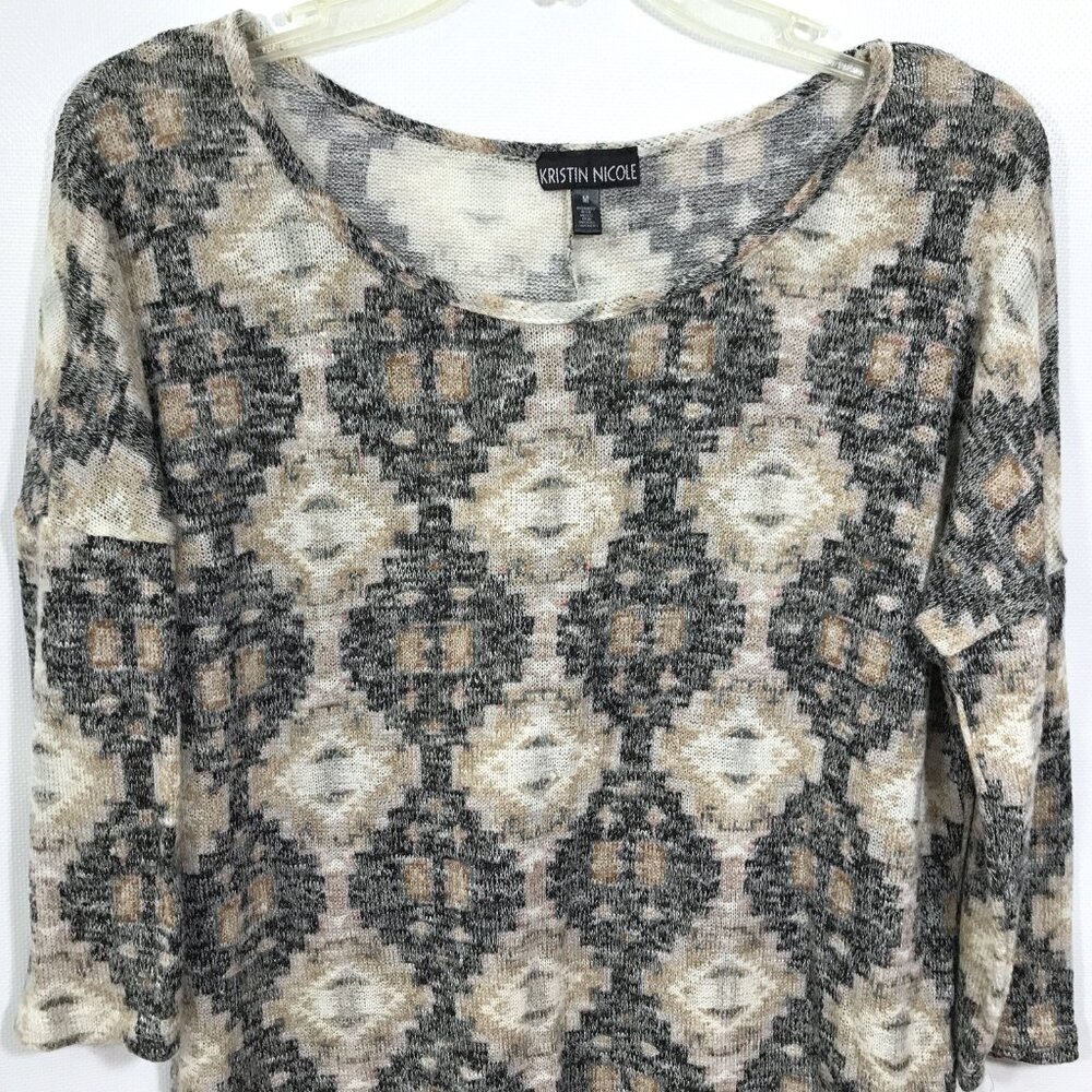 Boat Neck Casual Knit Top Geometric Print Women M, Kristin Nicole - Picture 3 of 7